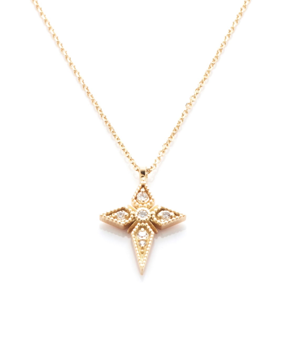 Angèle Brousse - Saintes Single Cross Necklace in Gold and Diamonds
