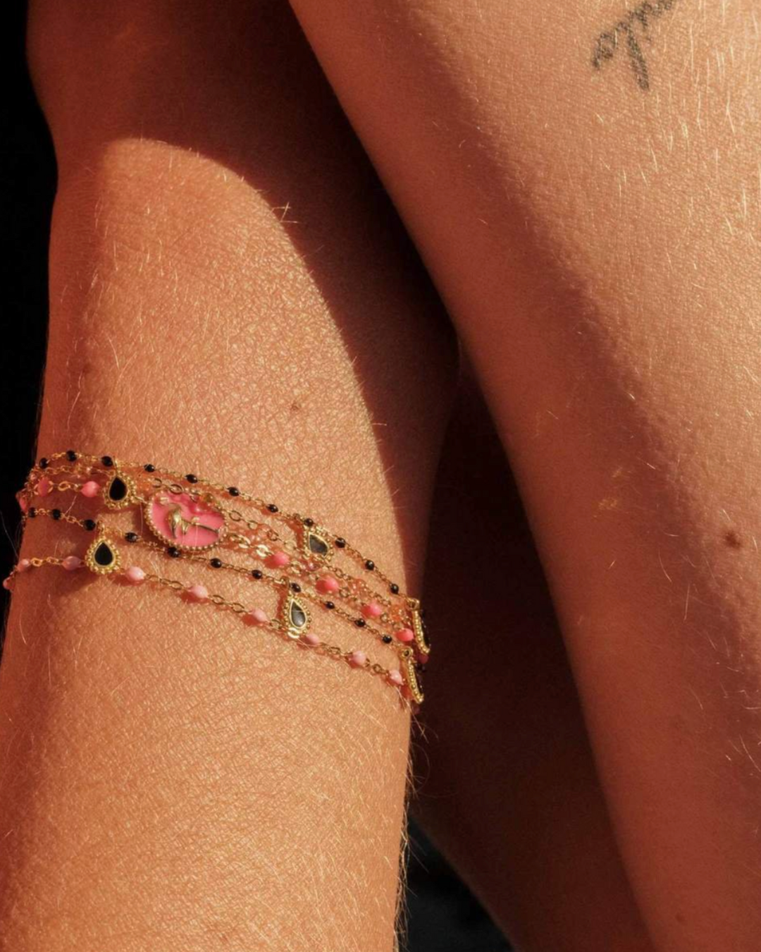 Bracelet fuchsia Classique Gigi, or jaune, 17 cm