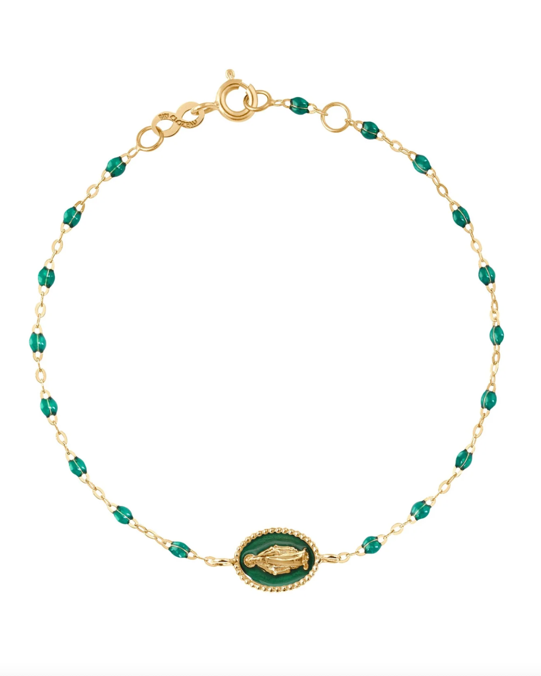 Gigi Clozeau - Bracelet Madone résine émeraude, or jaune, 17 cm