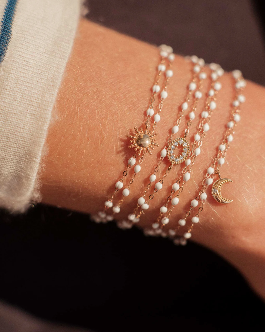 Gigi Clozeau - Bracelet blanc Classique Gigi, or jaune, 17 cm