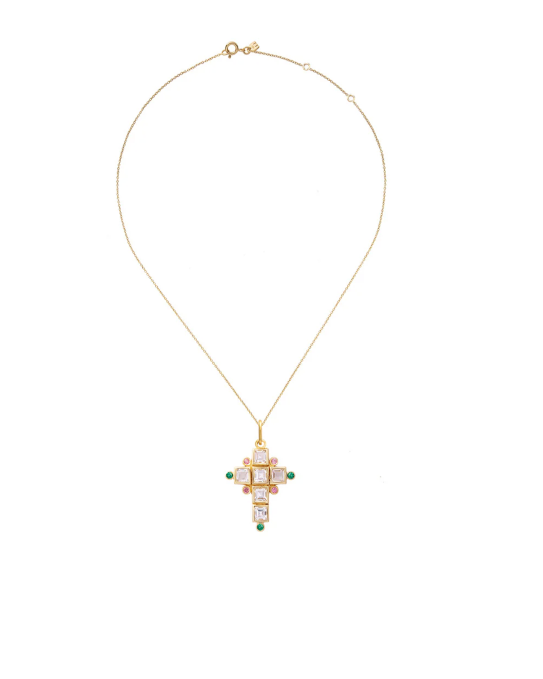 Collier Santa Cruz Chaîne fine 3, Blanc topaze, Vert onyx, Rose tourmaline
