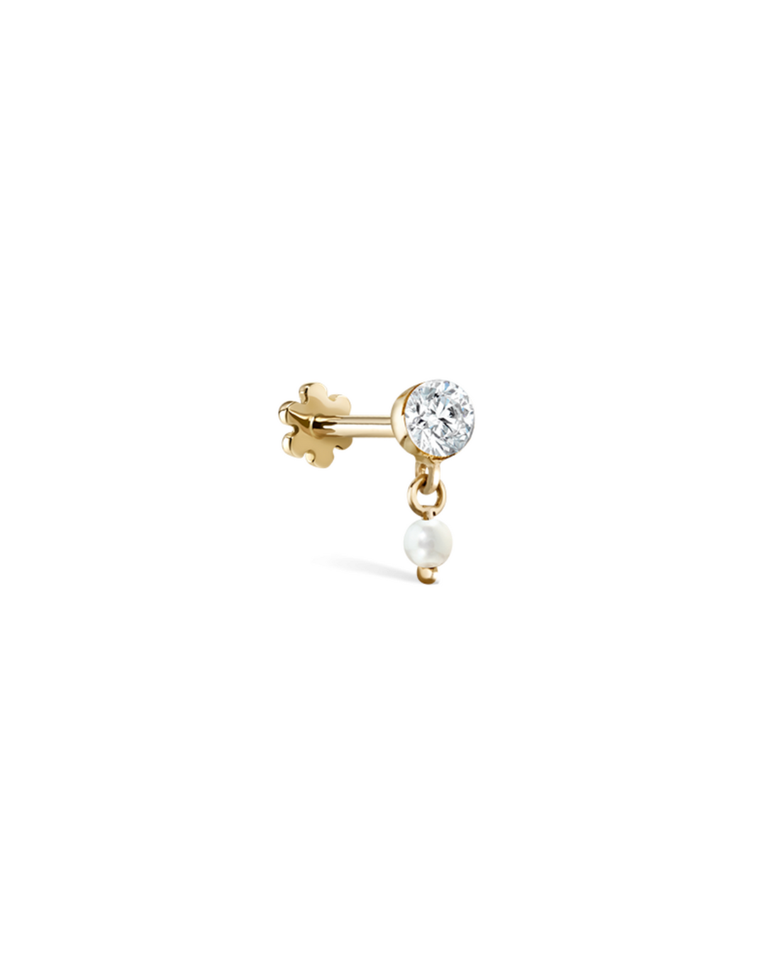 Maria Tash - 3mm Invisible Set Diamond and Pearl Dangle Threaded Stud Earring