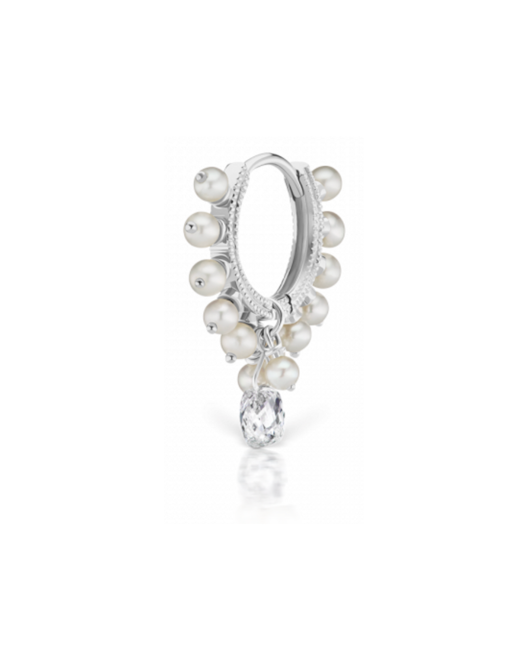 Maria Tash 8mm Pearl Coronet Ring with Diamond Briolette