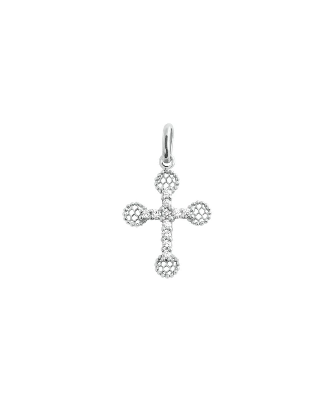 Gigi Clozeau- Pendentif Petite Croix Dentelle diamants, or blanc