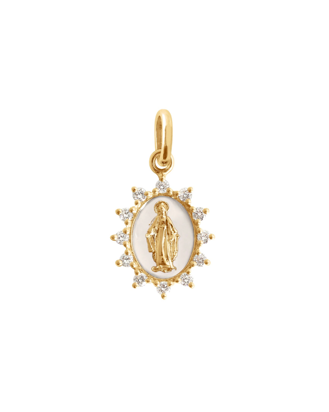Pendentif blanc Petite Madone Suprême, or jaune, diamants