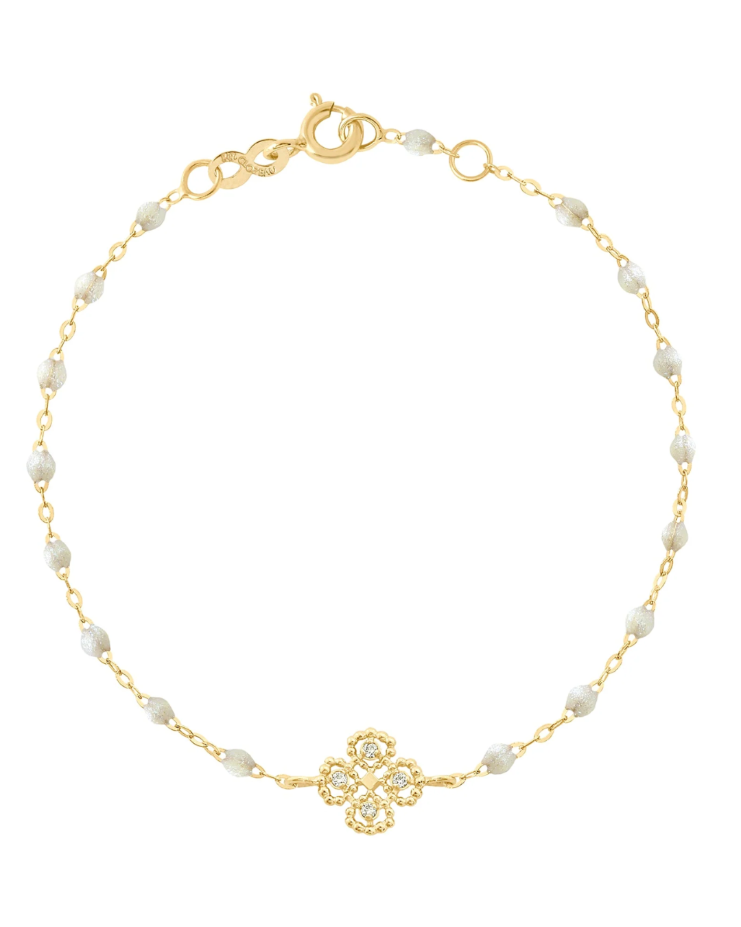 Gigi Clozeau - Bracelet opale Lucky Trèfle, diamants, or jaune, 17 cm