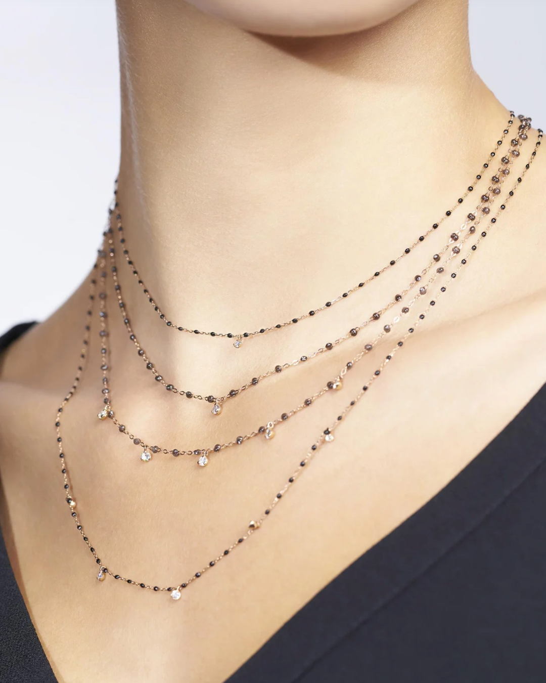 Gigi Clozeau- Collier noir Mini Gigi, or jaune, 1 diamant, 40 cm