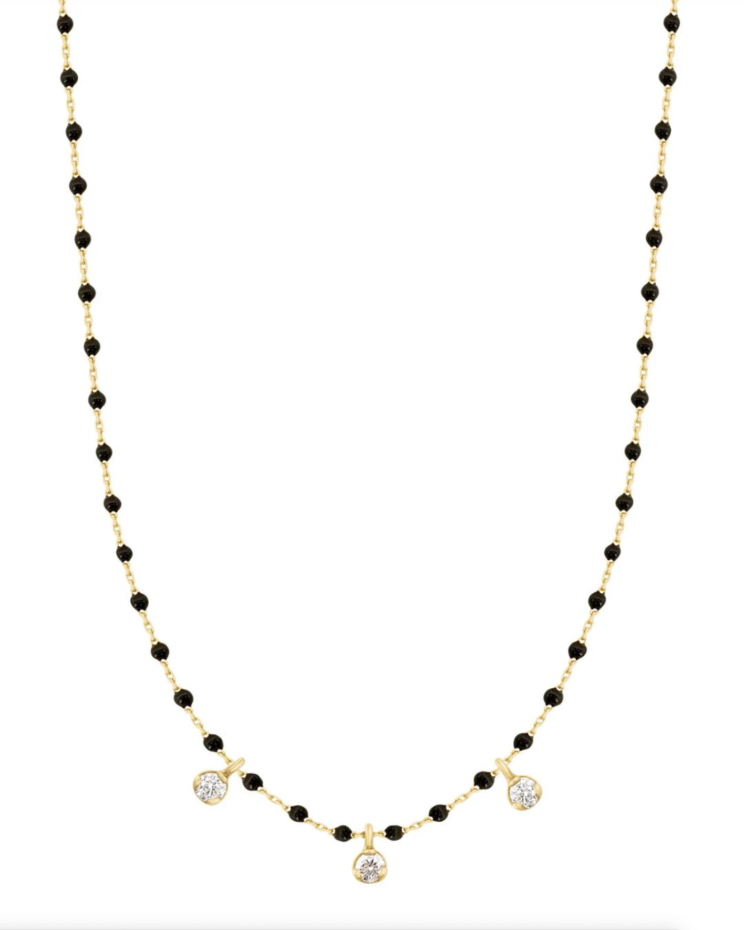 Gigi Clozeau- Collier noir Mini Gigi, or jaune, 3 diamants, 42 cm