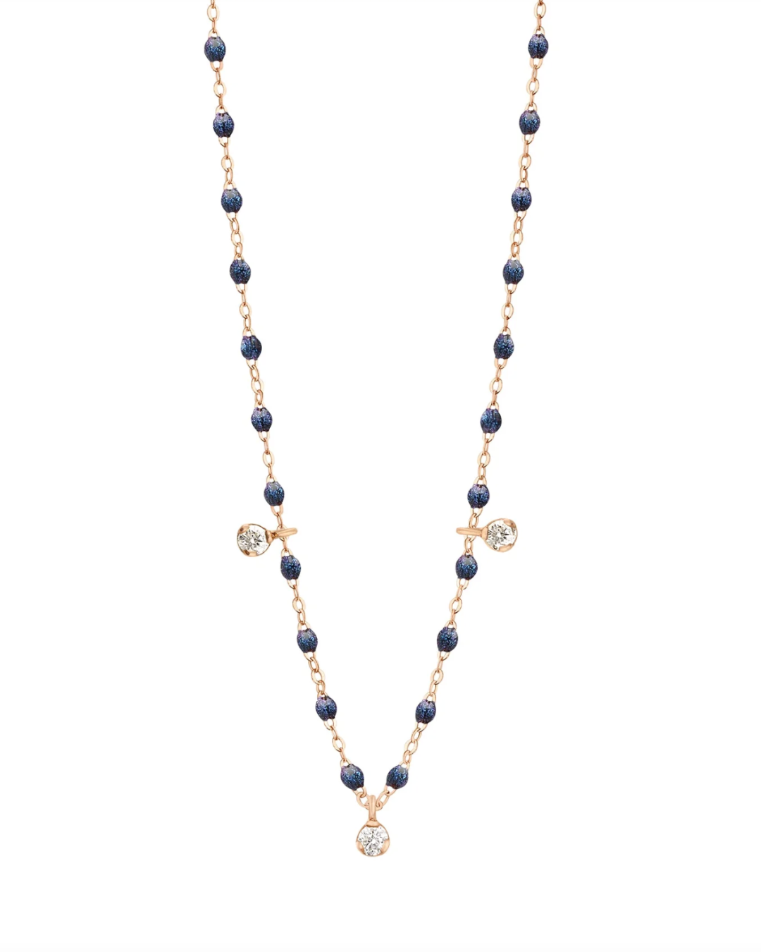 Gigi Clozeau- Collier nuit Gigi Suprême, or rose, 3 diamants, 45 cm