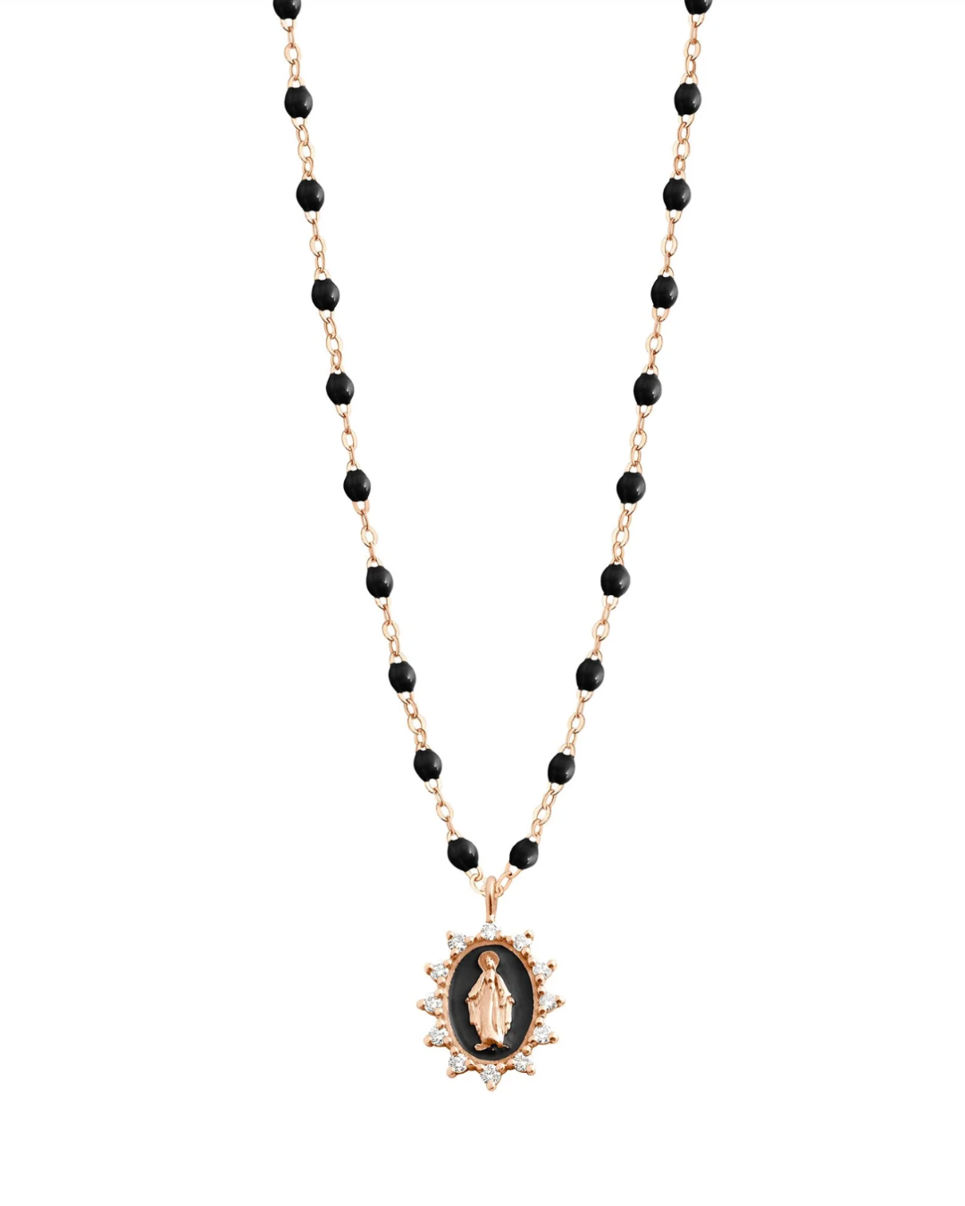 Gigi Clozeau- Collier noir Petite Madone Suprême diamants, or rose, 42 cm