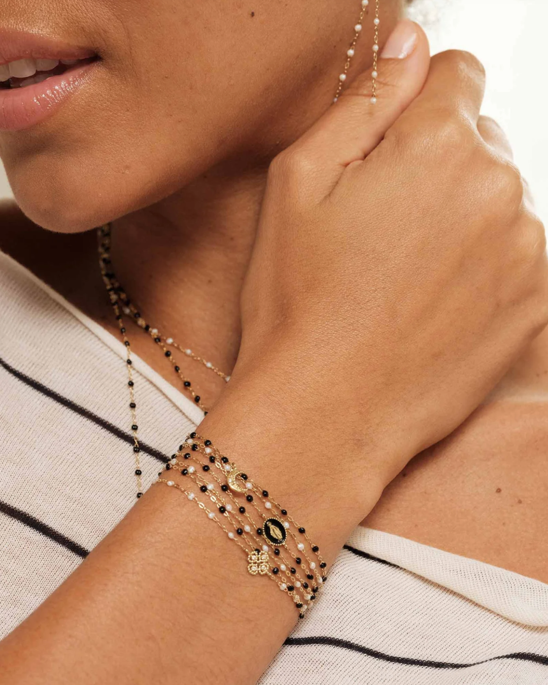 Gigi Clozeau - Bracelet opale Lucky Trèfle, diamants, or jaune, 17 cm