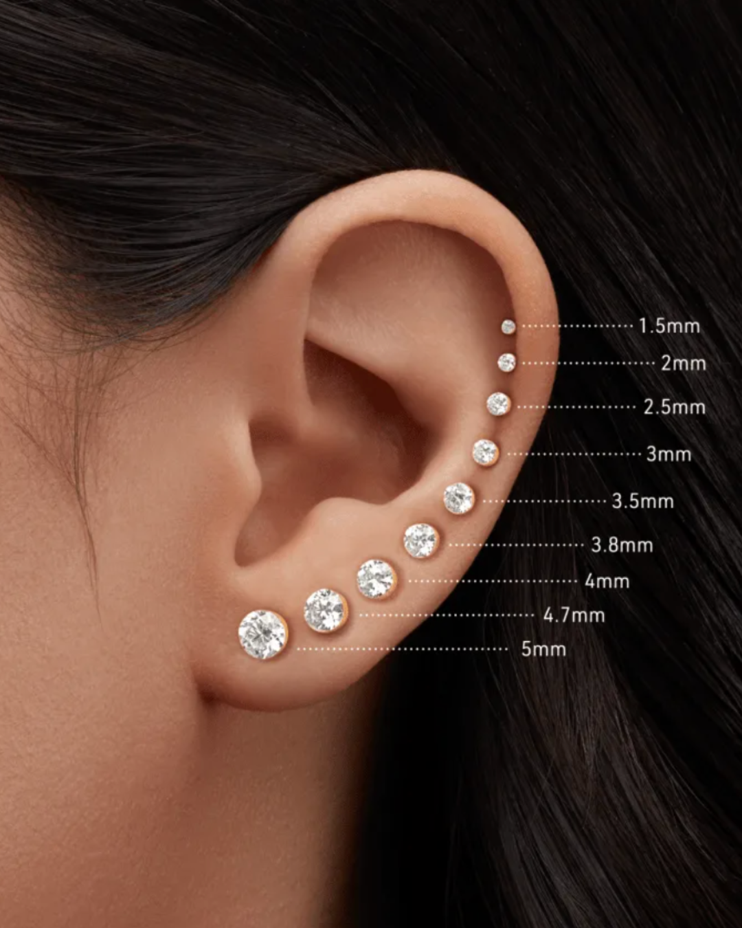 Maria Tash - 2mm Invisible Set Diamond Threaded Stud Earring