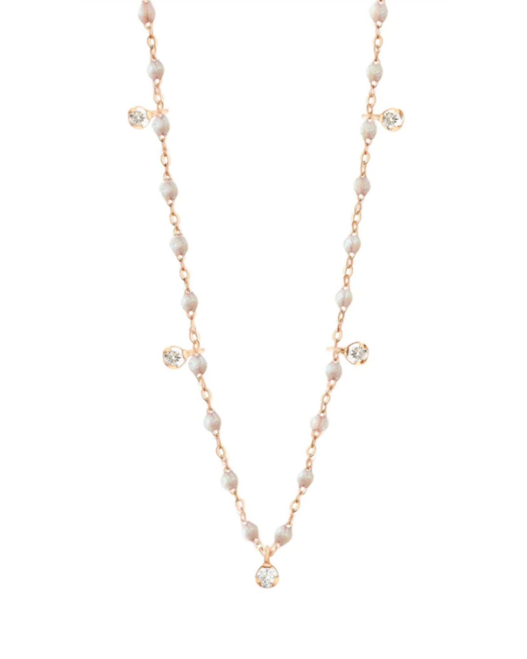 Collier opale Gigi Suprême, or rose, 5 diamants, 45 cm