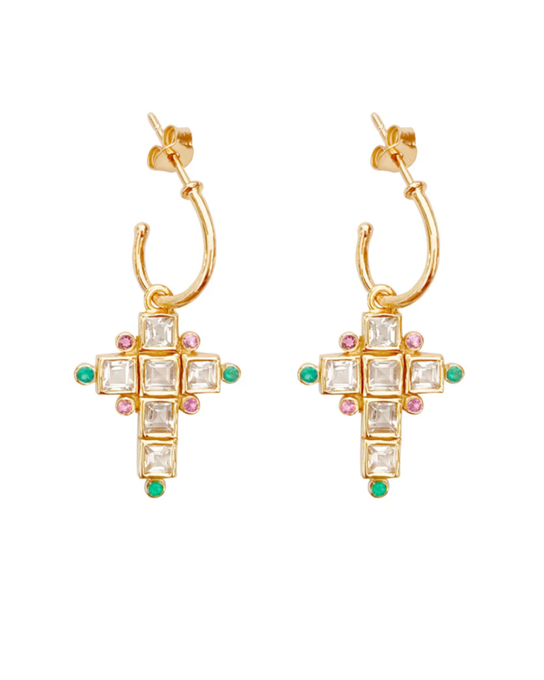 Dorothée Sausset - Boucles d’oreilles Santa Cruz 3 White topaz Green onyx Pink tourmaline