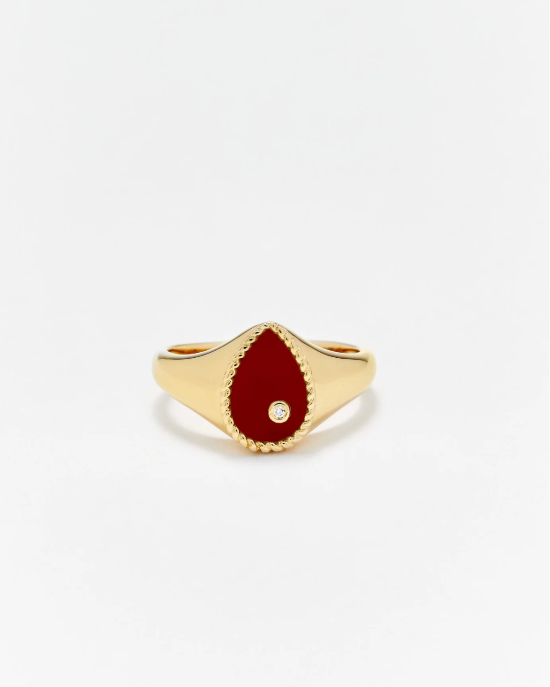 Yvonne Léon - Baby chevalière poire agate rouge or jaune