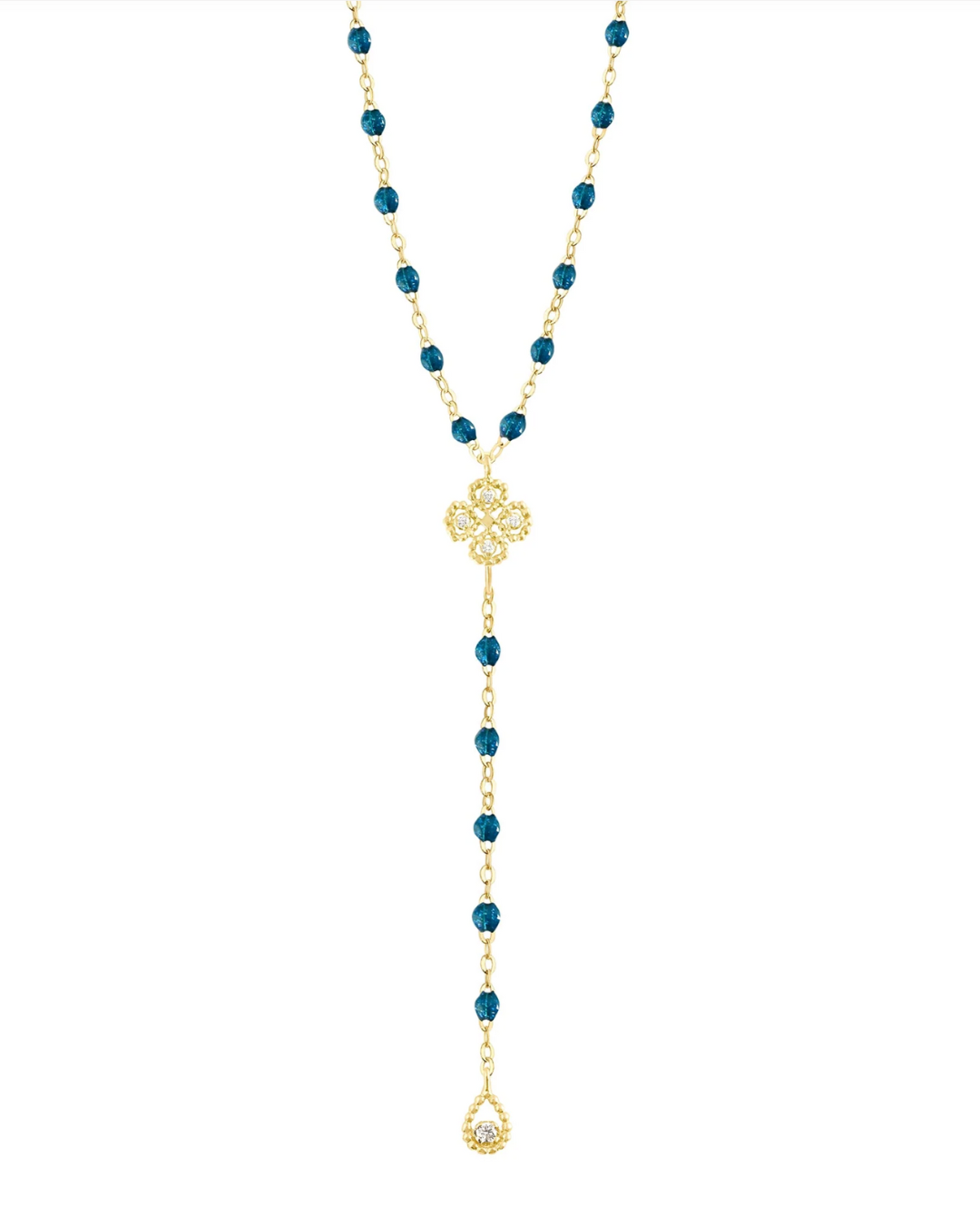 Gigi Clozeau - Chapelet jungle Lucky Trèfle, diamants, or jaune, 45 cm