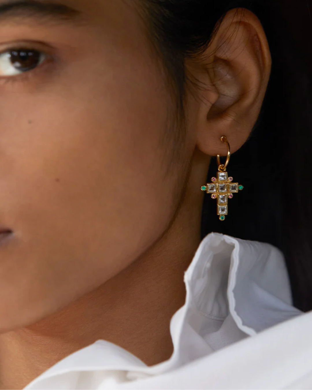 Dorothée Sausset - Boucles d’oreilles Santa Cruz 3 White topaz Green onyx Pink tourmaline