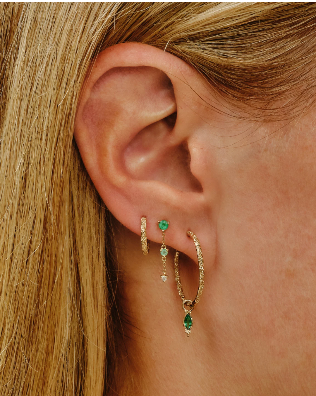 Métier - Petite Emerald and Diamond Chain Stud