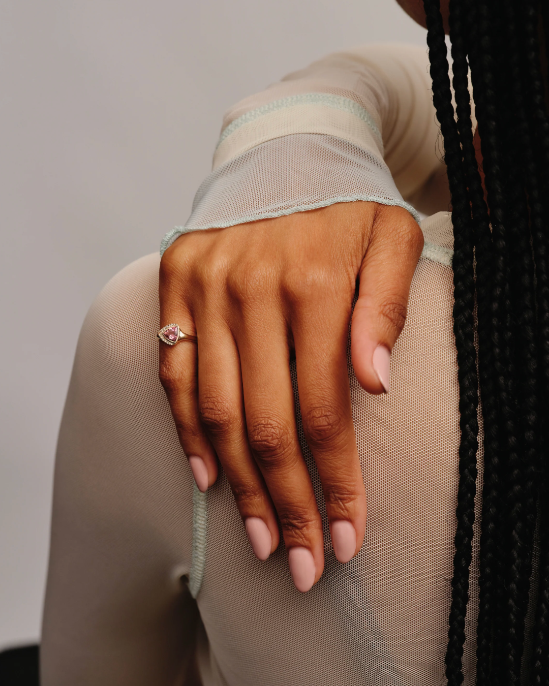 Métier - AZ Gemstone Trillion Ring Pink Tourmaline & Champagne Diamonds.