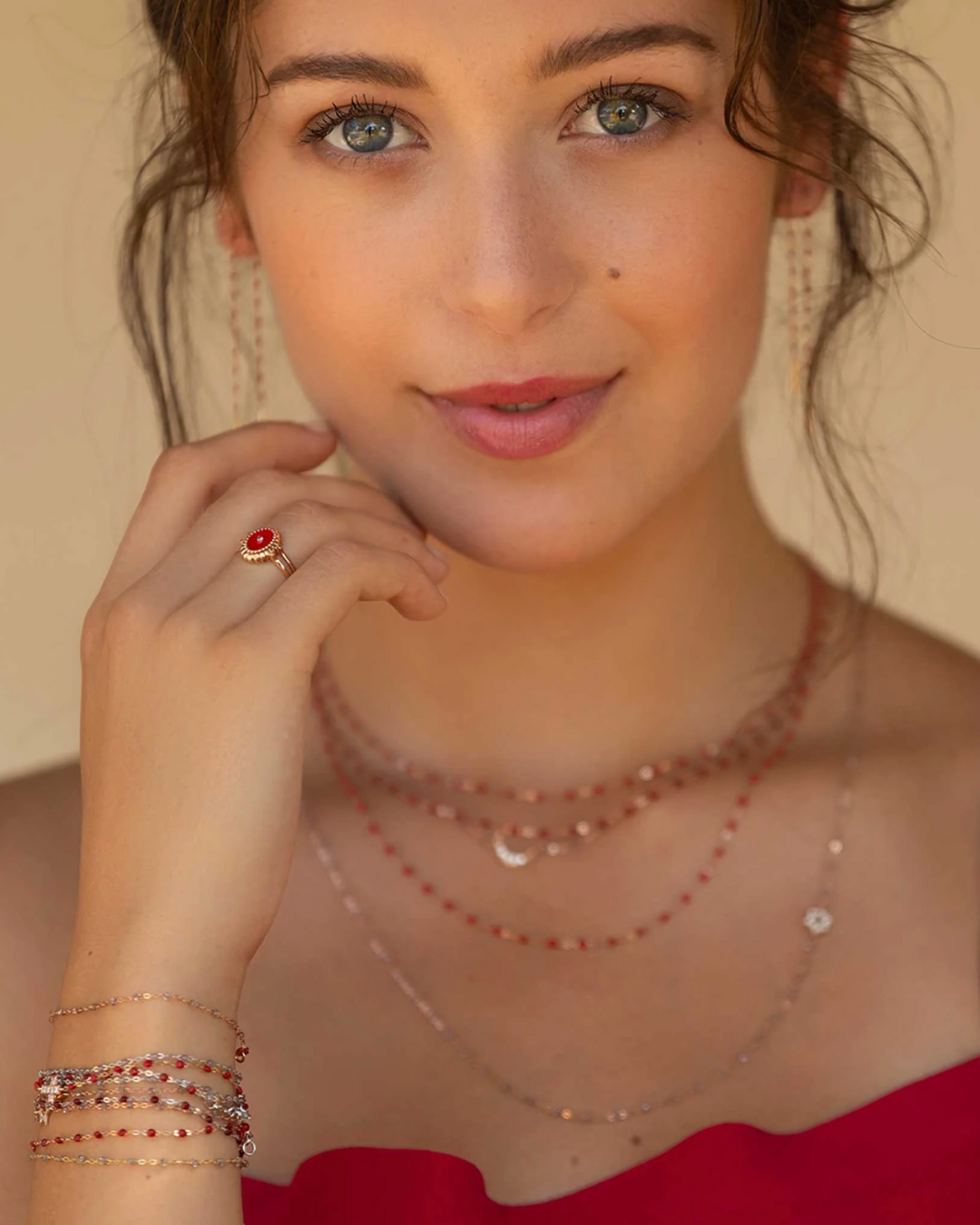 Gigi Clozeau - Bracelet bordeaux Classique Gigi, or jaune, 17 cm