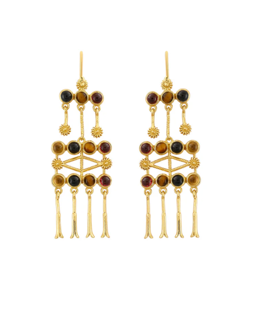 Dotohée Sausset - Boucles d’oreilles Frida – Grenat, Œil de tigre, Topaze bleu London & Citrine
