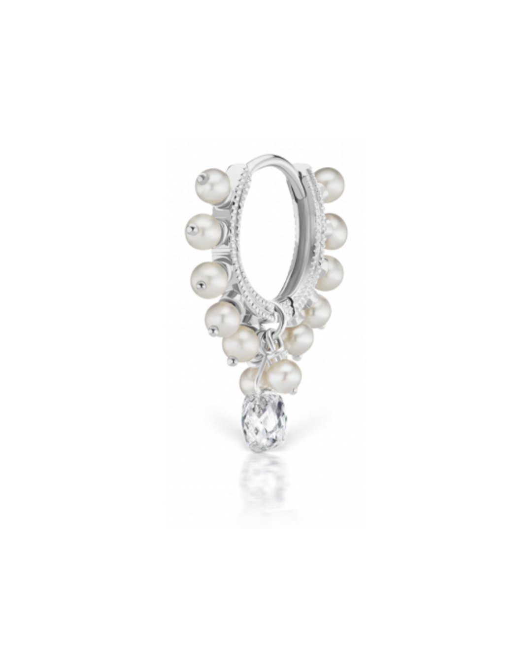 Maria Tash - 8mm Pearl Coronet Ring with Diamond Briolette