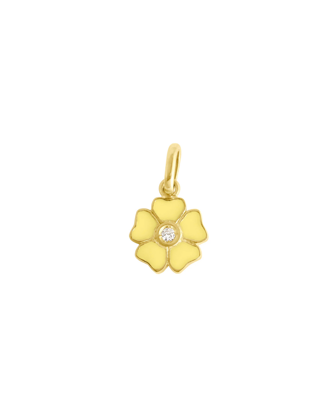 Pendentif Fleur résine mimosa, diamant, or jaune