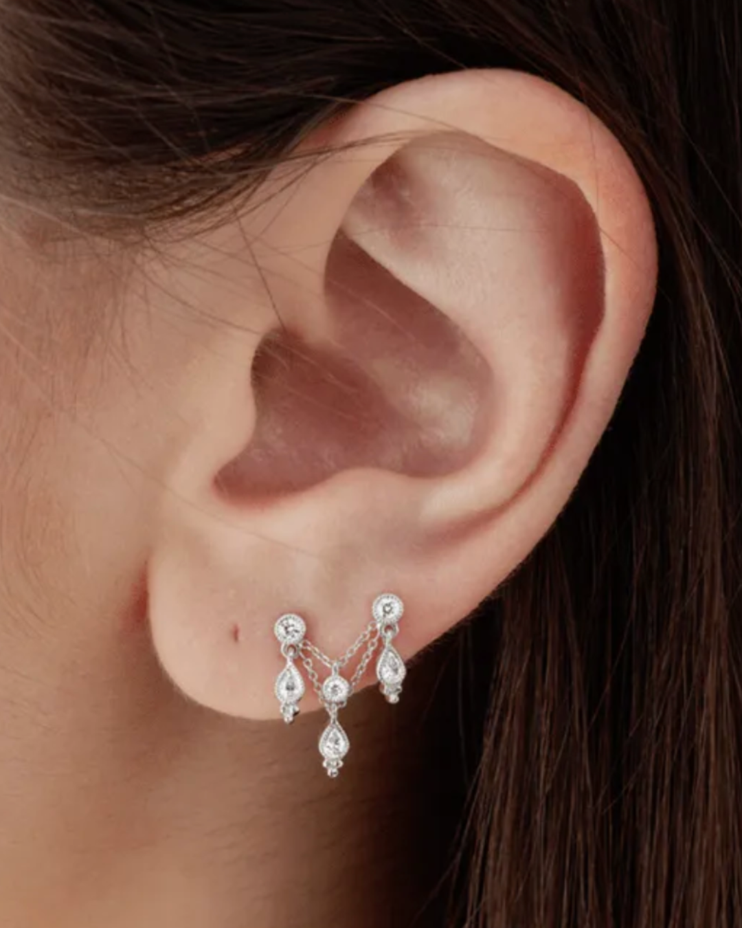 Maria Tash - Trinity Orbital Earring with Round and Pear-Cut Diamonds
